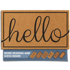 Front view of Barnyard Designs Natural Coco Coir Doormat 17x30 with hello script