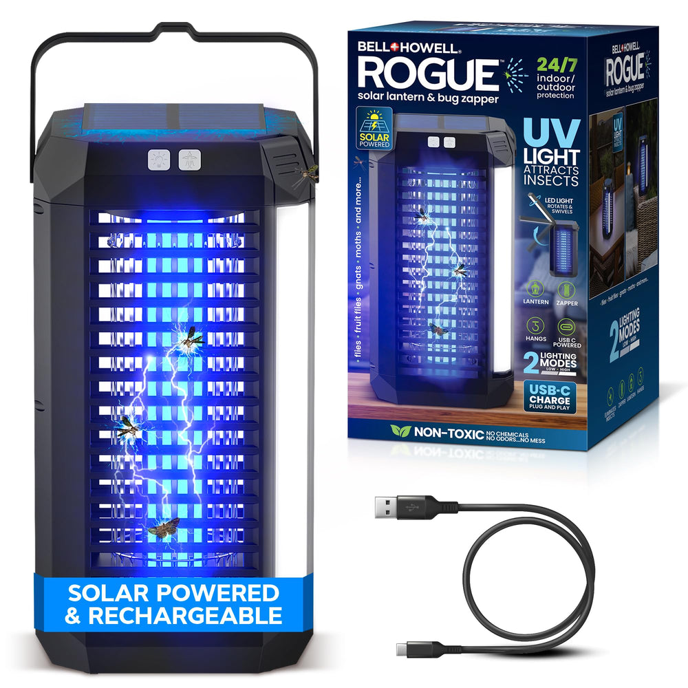 Front view of Bell+Howell Rogue Solar Bug Zapper, black