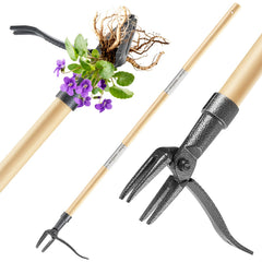Front view of BellaJoyz Stand Up Weed Puller Tool with 4-claw steel head