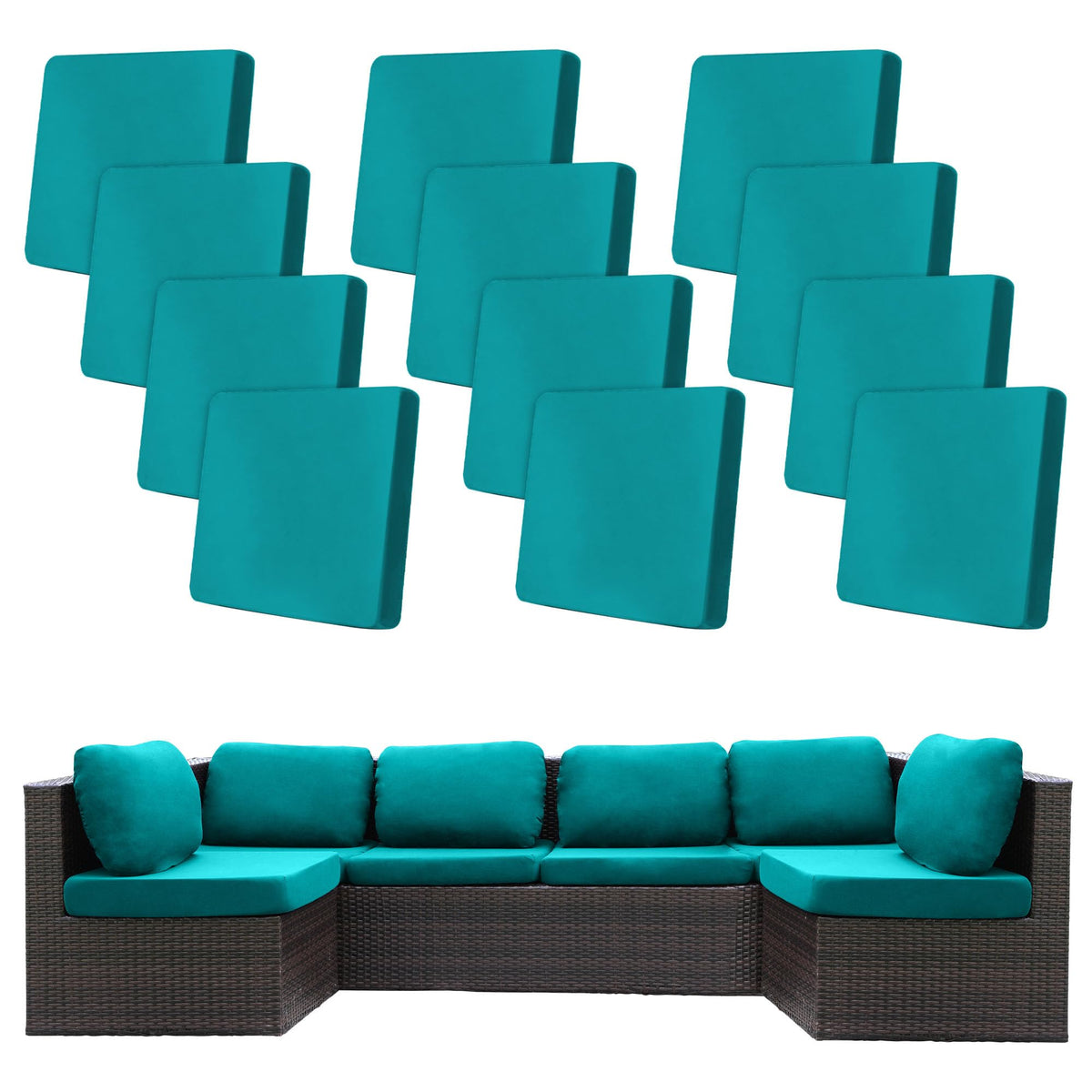 Front view of BIETYONE outdoor cushion covers in peacock blue