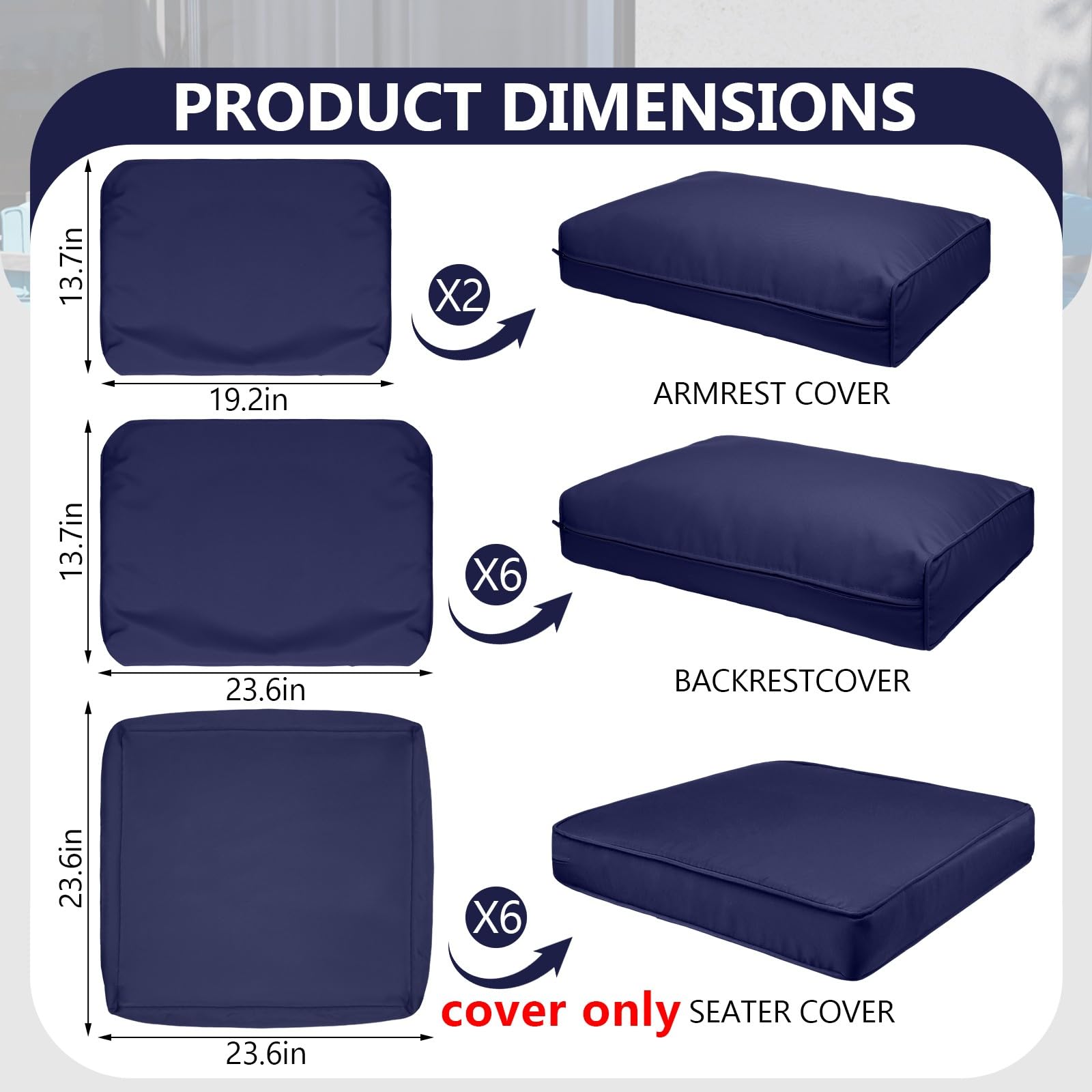 Front view of Cethytirko cushion cover for sectional sofa