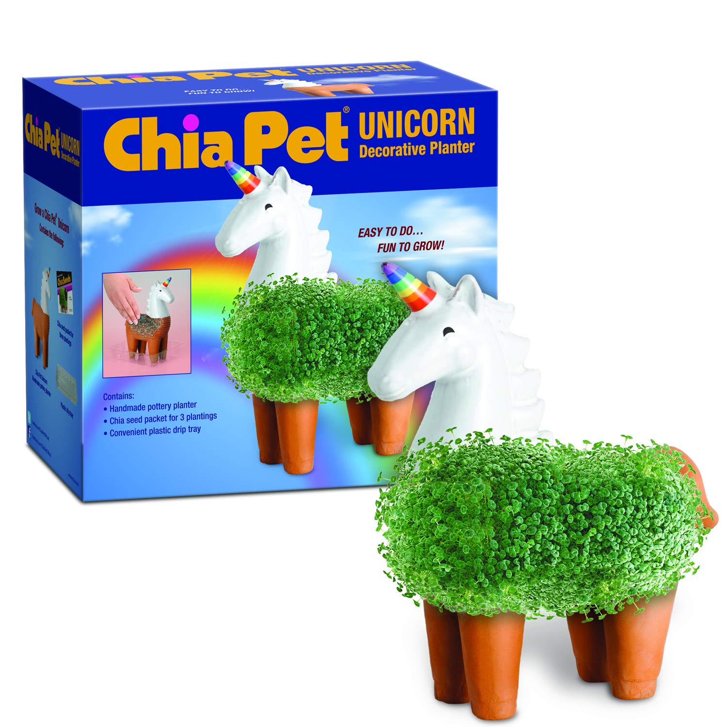 Front view of Chia Classic Unicorn Terracotta Planter