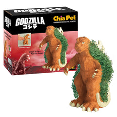 Front view of Chia Pet Godzilla terracotta planter with seeds
