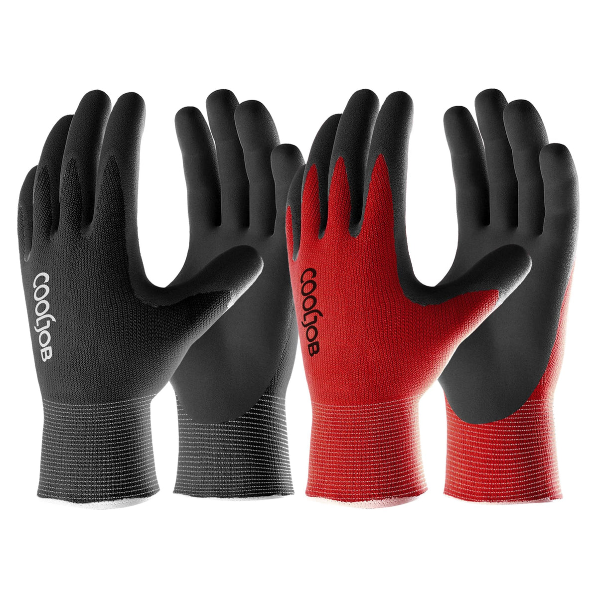 Front view of COOLJOB gardening gloves for men in black and red