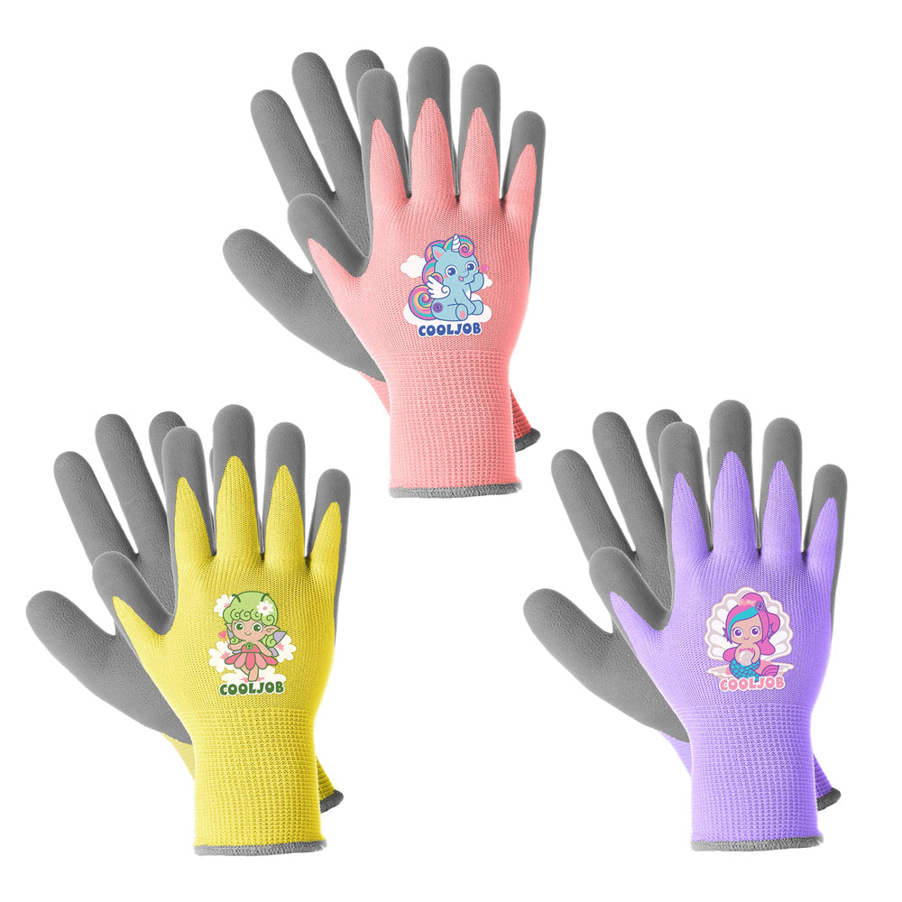 Front view of COOLJOB Kids Gardening Gloves in vibrant colors
