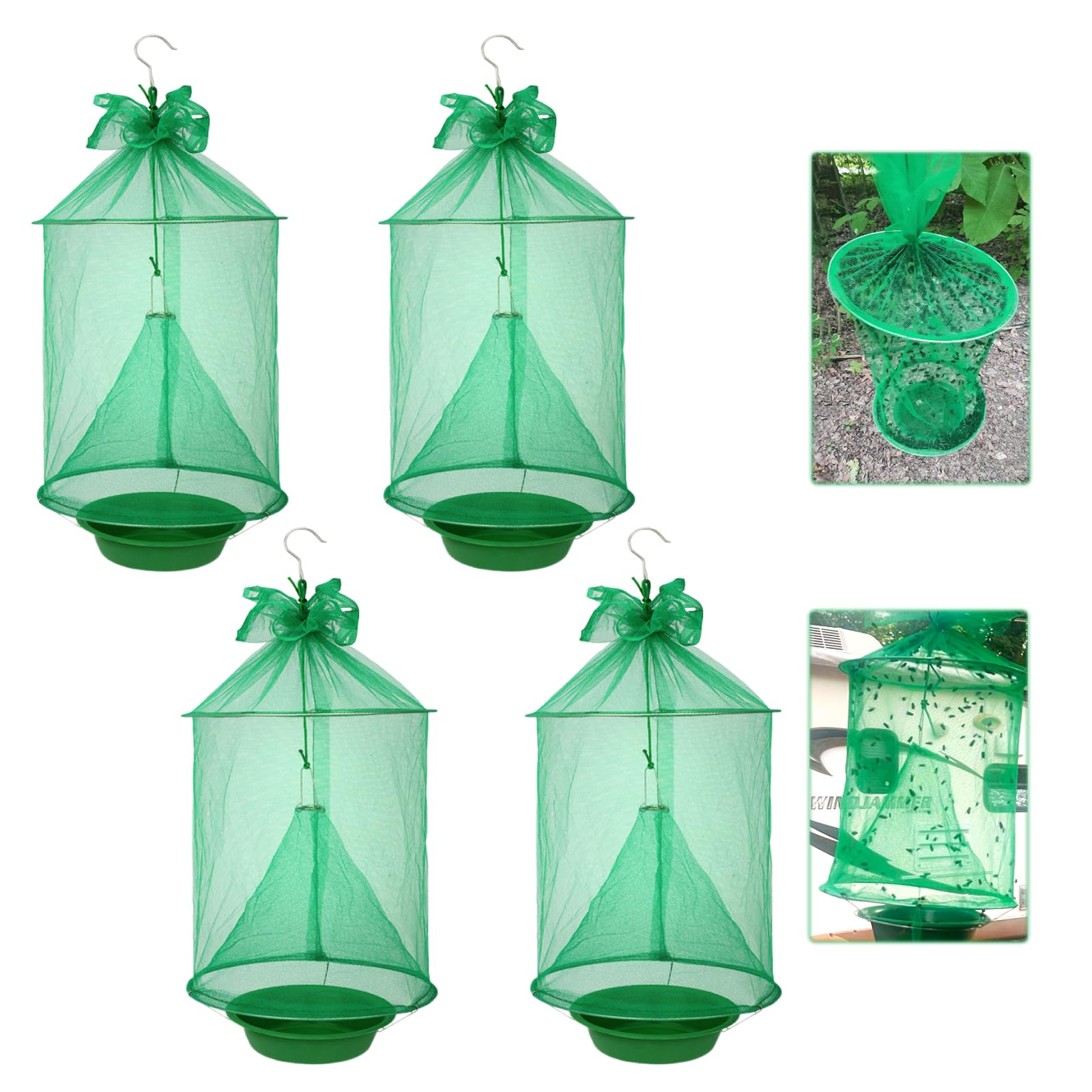 Front view of Dwcom Trap 4 pack reusable outdoor fly traps in green