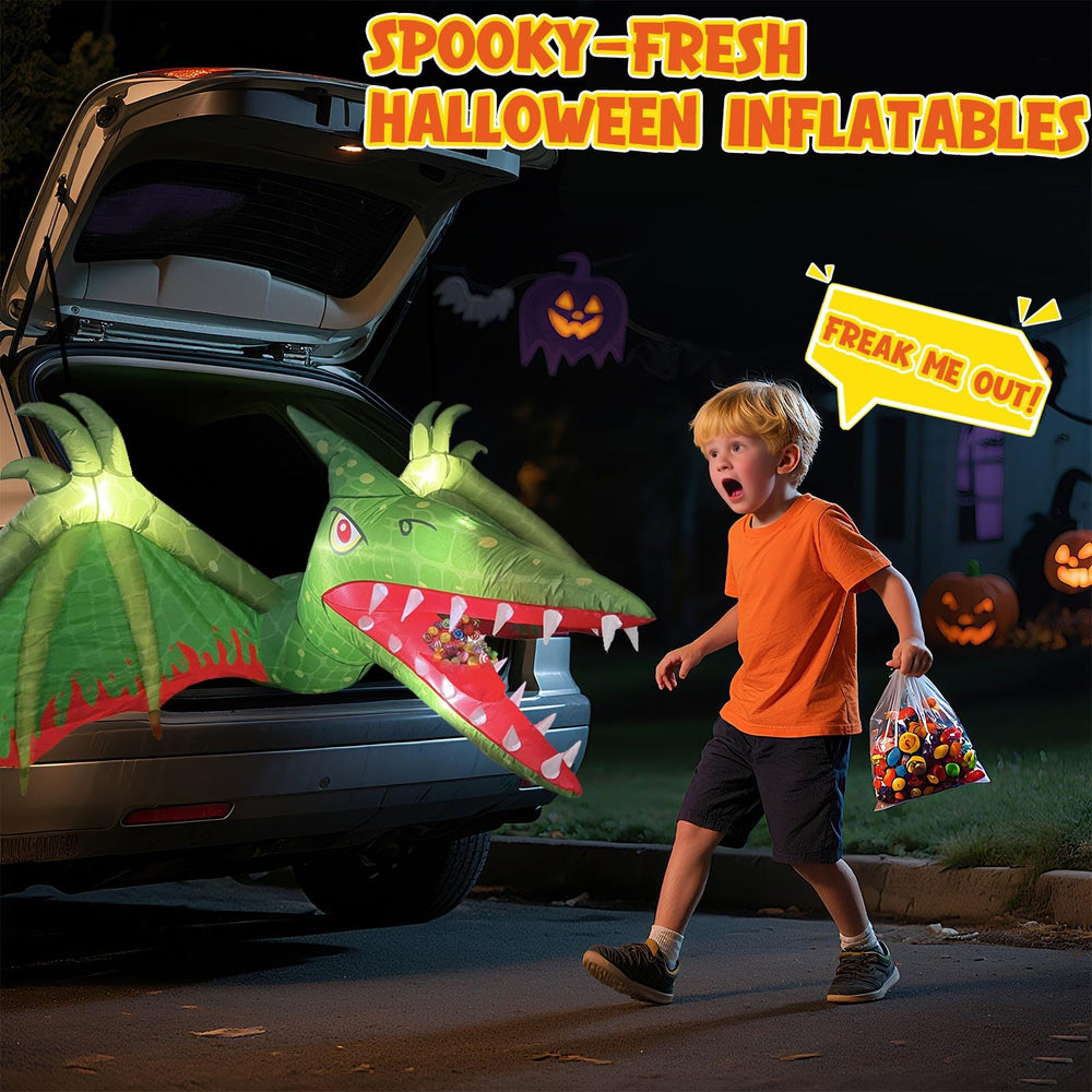 Front view of Epochleno inflatable Halloween decoration in blue