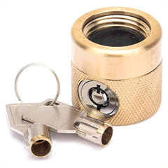 Front view of Flow Security Systems FaucetLock in solid brass