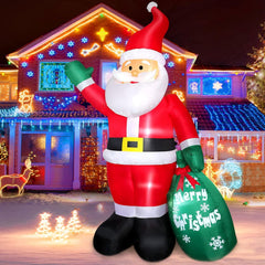 Front view of FunFanso 8FT Christmas Inflatable Santa with LED lights
