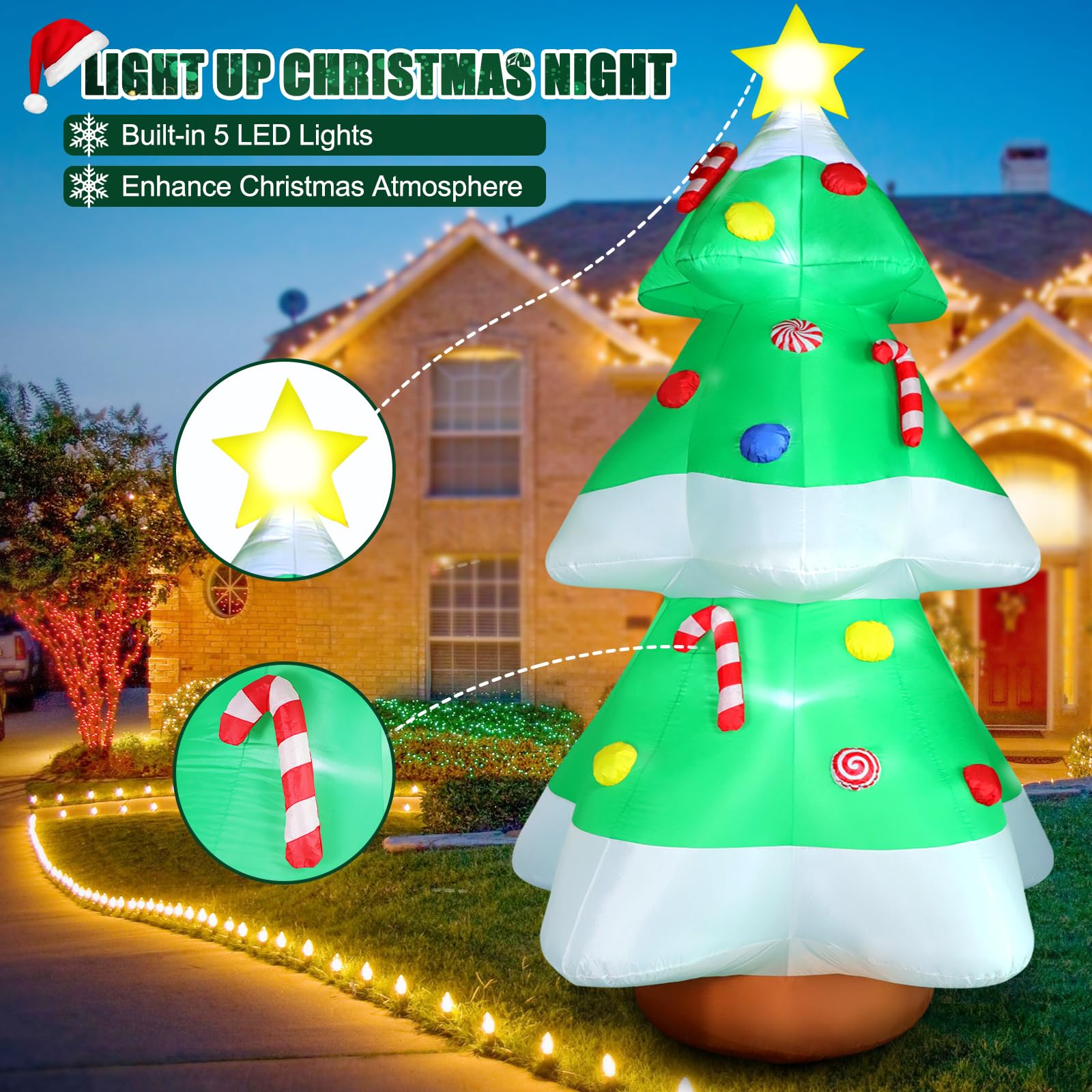 Front view of FunFanso giant inflatable Christmas tree in garden