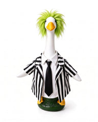 Front view of GigaCircle Halloween Porch Goose Outfit with striped suit