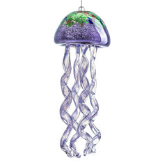 Front view of H&D HYALINE & DORA 14-inch purple sea glass jellyfish wind chime