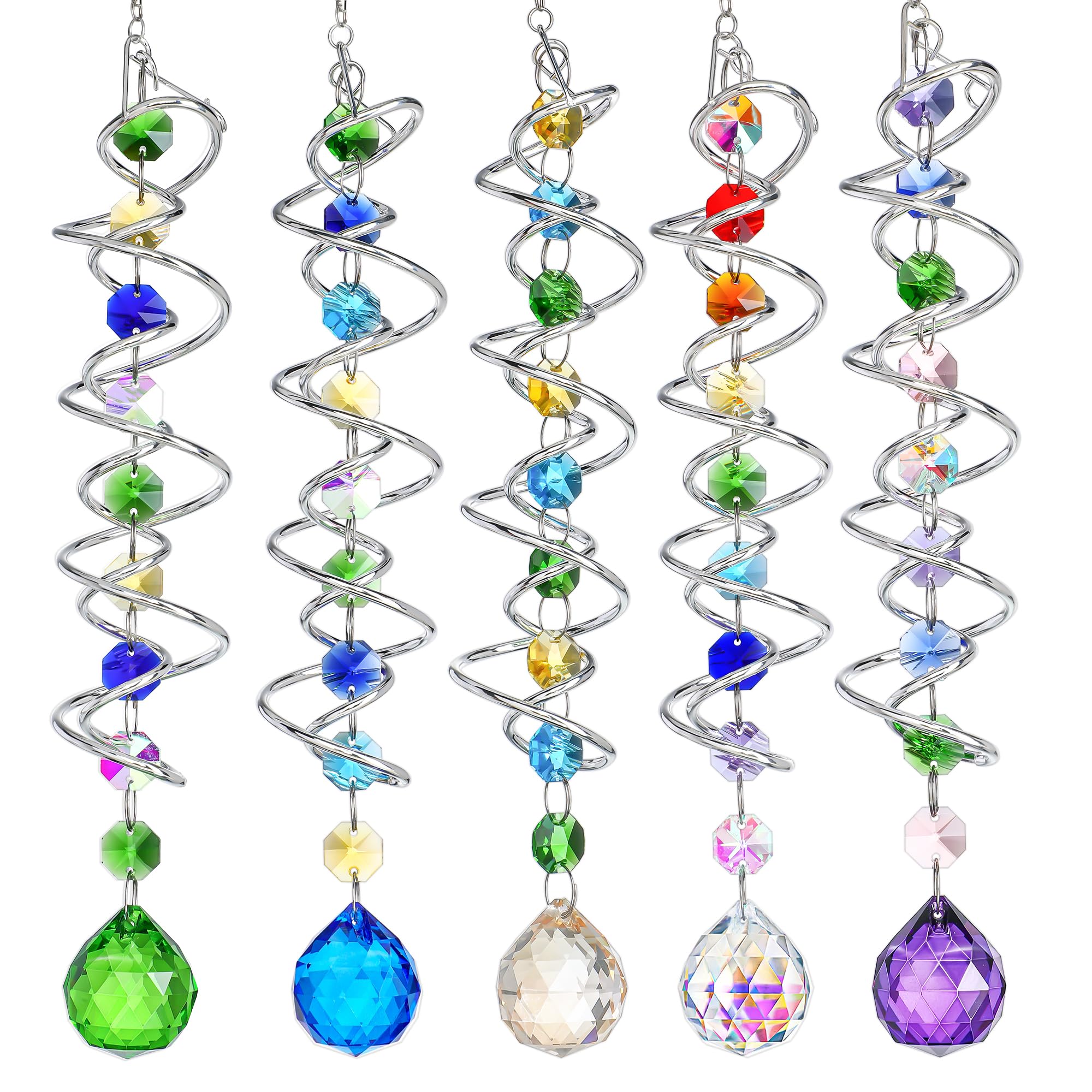 Front view of H&D HYALINE & DORA 5 Pack Crystal Suncatcher Wind Spinners