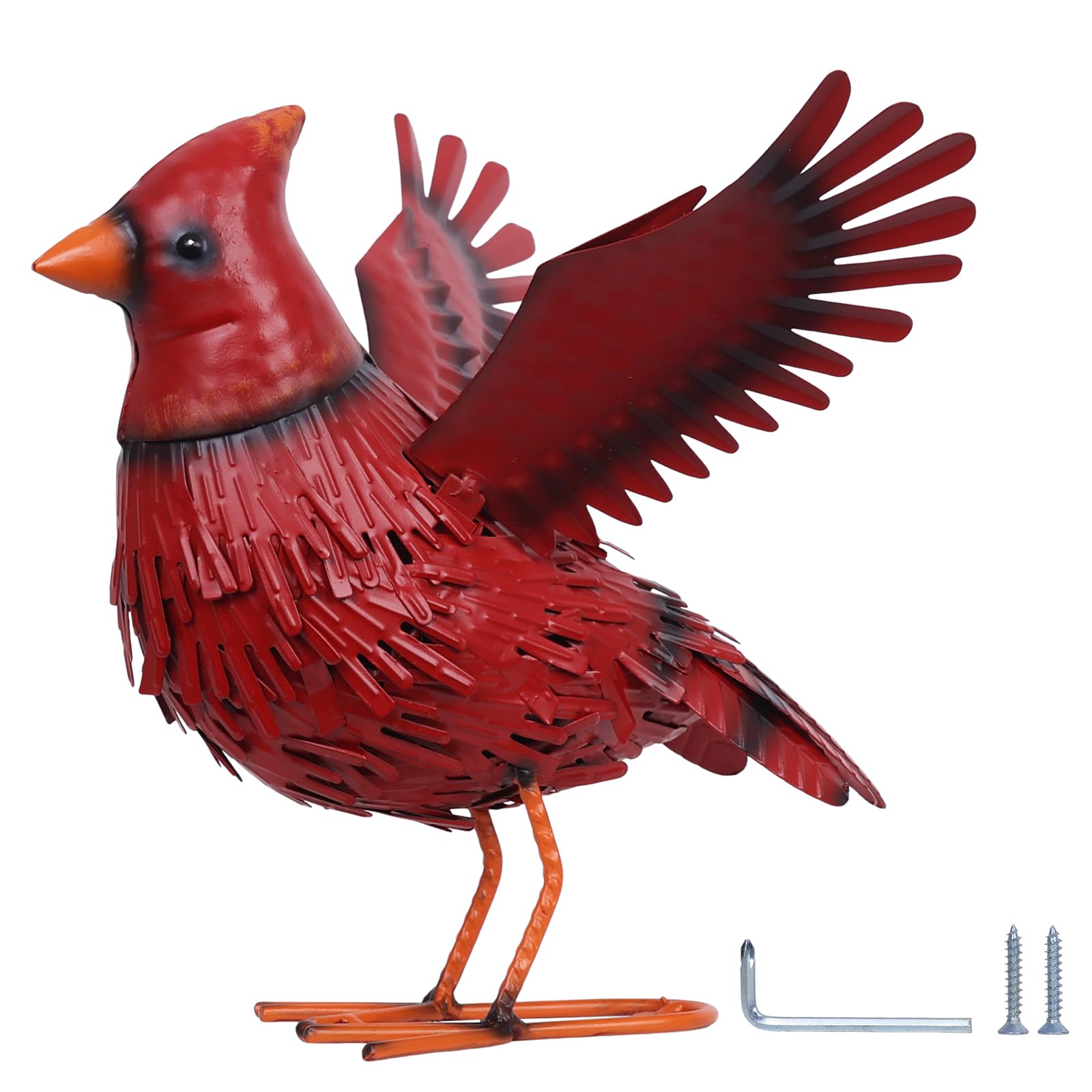 Front view of hogardeck Cardinal Garden Decor large metal red bird statue