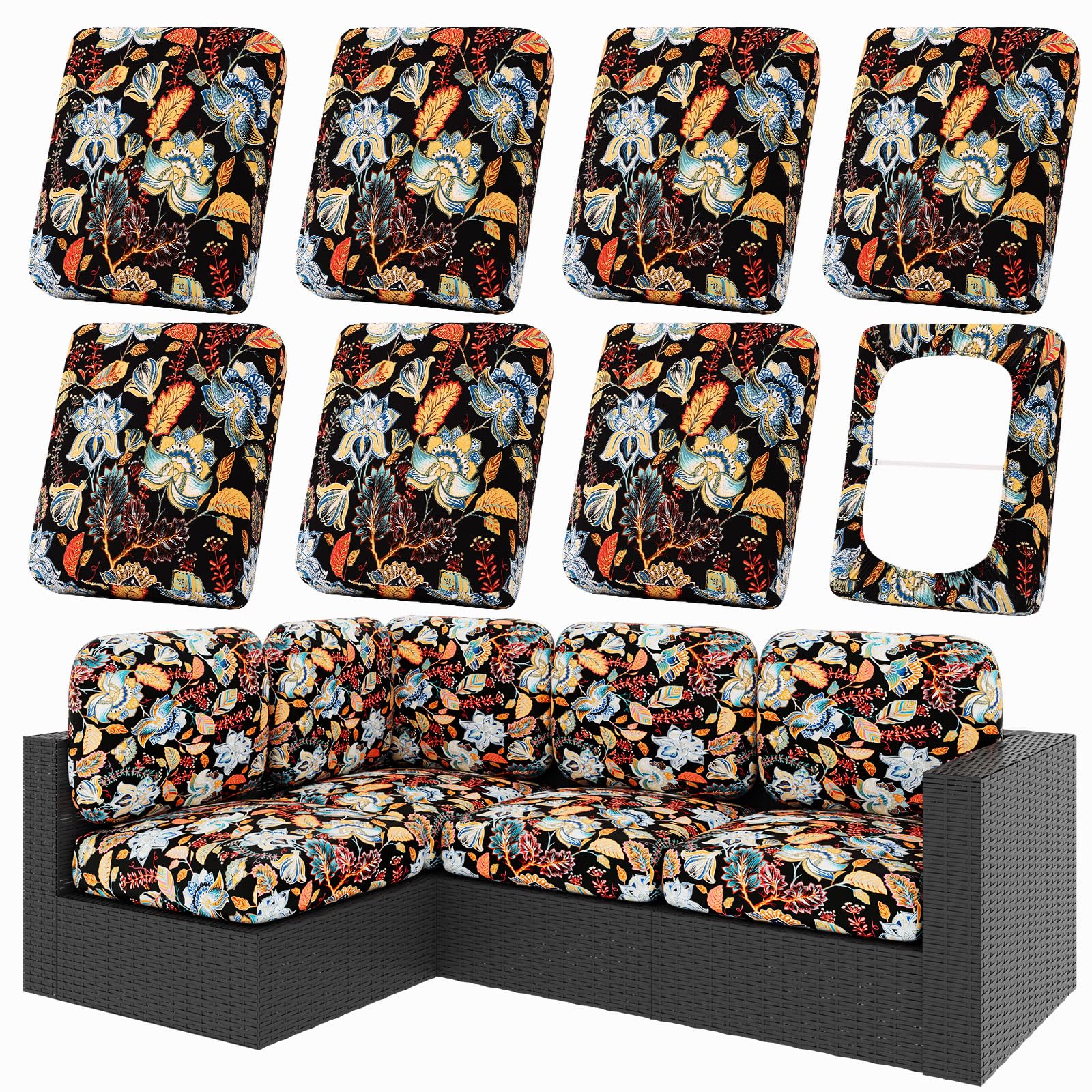 Front view of hyha 8-piece floral patio cushion covers