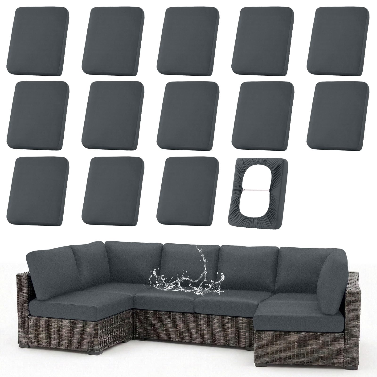 Front view of hyha Waterproof Outdoor Cushion Covers in Dark Grey