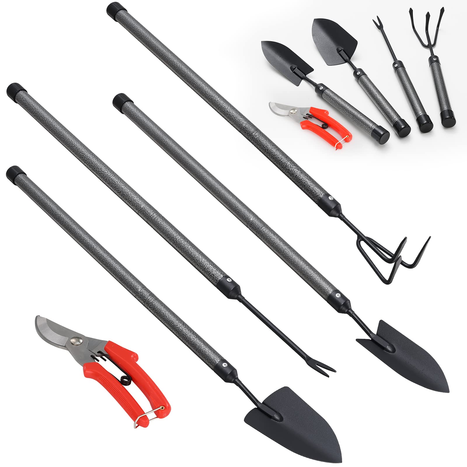 Front view of INFLATION Garden Tools Set 5 Piece in black