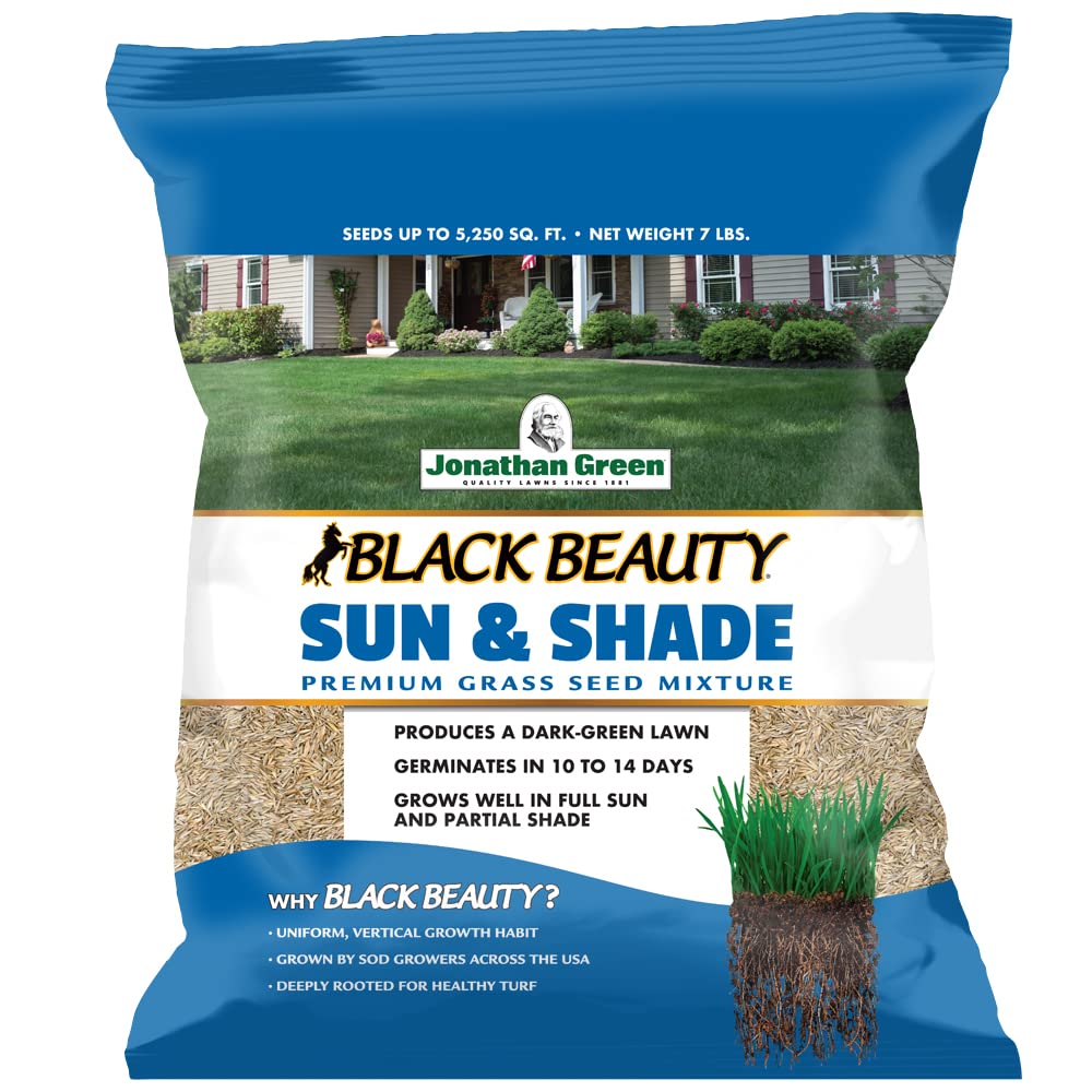 Front view of Jonathan Green Black Beauty Sun & Shade Grass Seed 7 lb bag