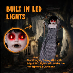 Front view of JOYIN Scary Swing Girl Decoration with spooky features