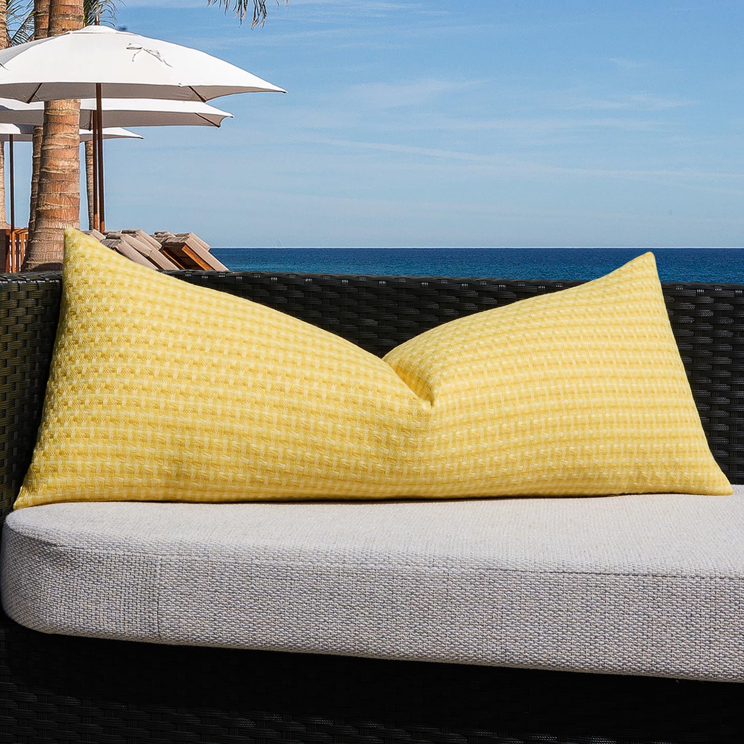 Front view of K KEVIN TEXTILE Outdoor Waterproof Pillow Cover in yellow