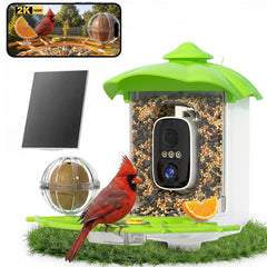 Front view of Kaixincz Bird Feeder with camera, green