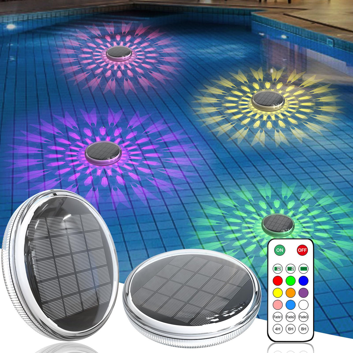 Front view of Kitloo Solar Powered Floating Pool Lights, white color