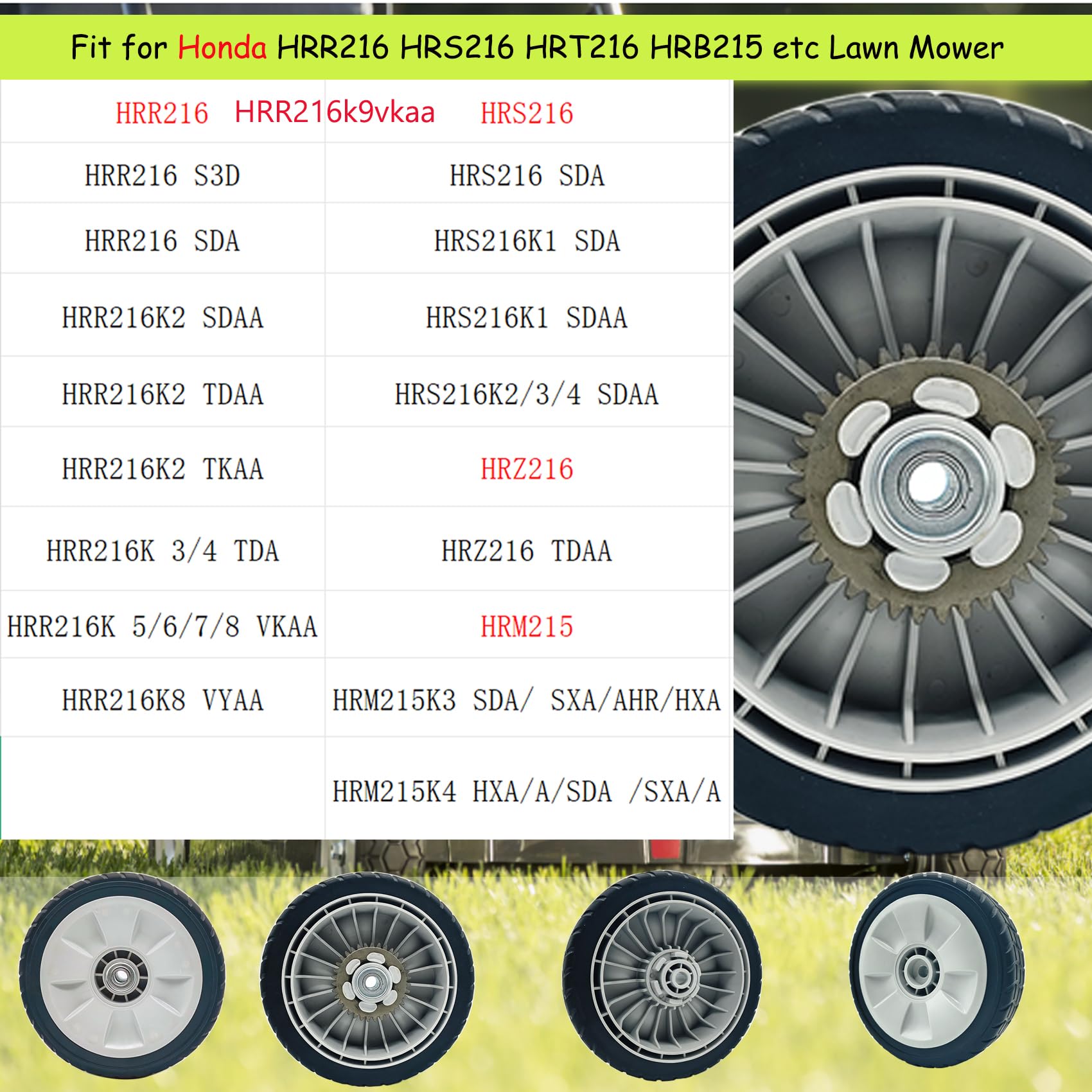 Front view of KMHGD lawn mower wheels