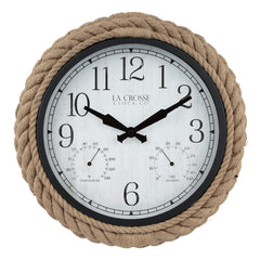 Front view of La Crosse 14-inch Rowan wall clock with braided rope design