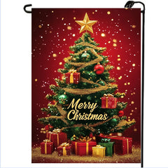 Front view of LienzoFest Merry Christmas Garden Flag 12x18 with Christmas tree design