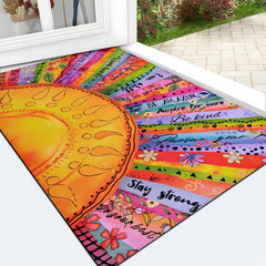 Front view of Likiyol Boho Sun Door Mat 24" x 36" with floral design