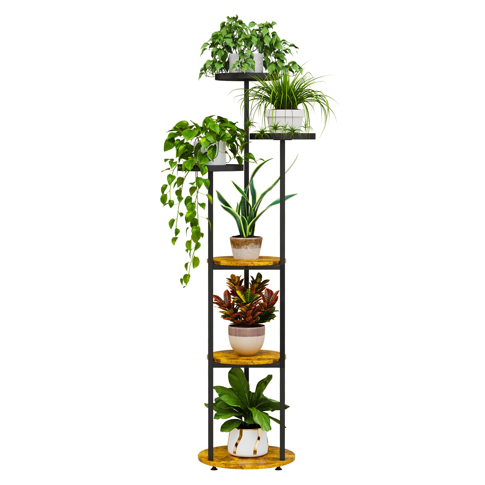 Front view of LMGVRZK 6-Tier Indoor Plant Stand in Black and Rustic Brown