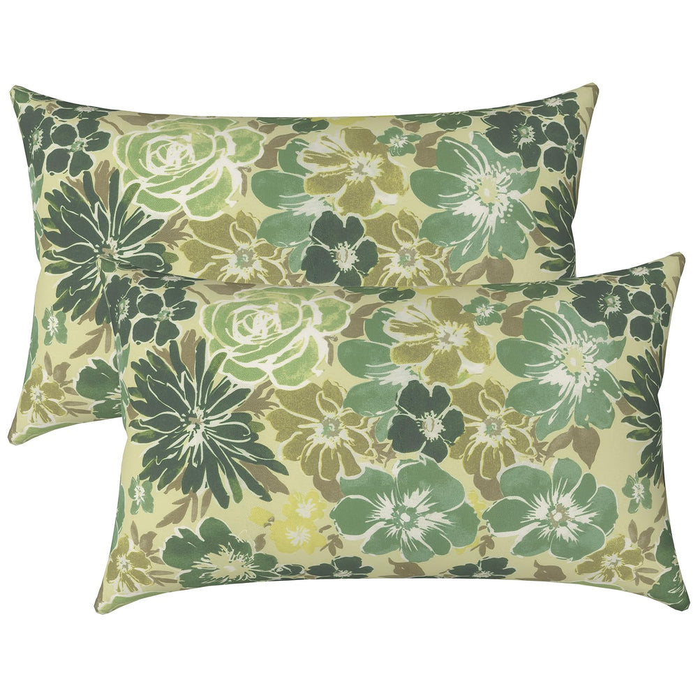 Front view of LVTXIII Outdoor Lumbar Pillow Cover in Green Rose