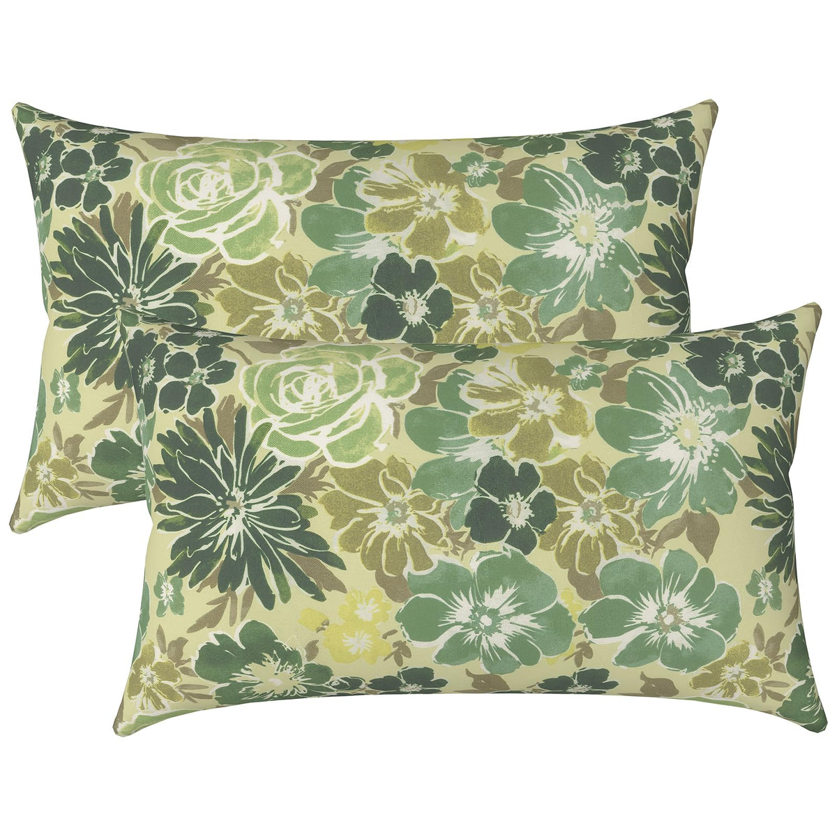 Front view of LVTXIII Outdoor Lumbar Pillow Cover in Green Rose