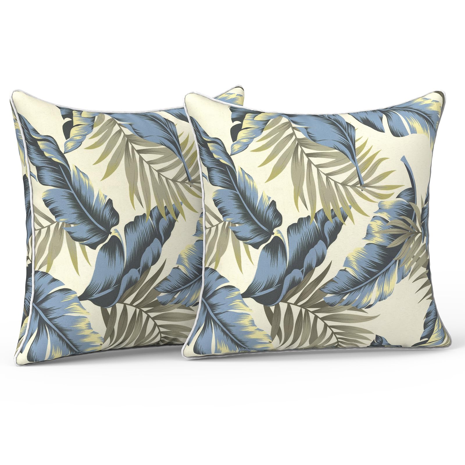Front view of LVTXIII Outdoor Throw Pillow Covers 16x16 inch in Lush Palm Blue