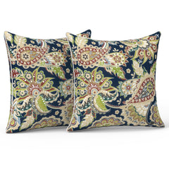 Front view of LVTXIII outdoor throw pillows in Paisley Sapphire Blue