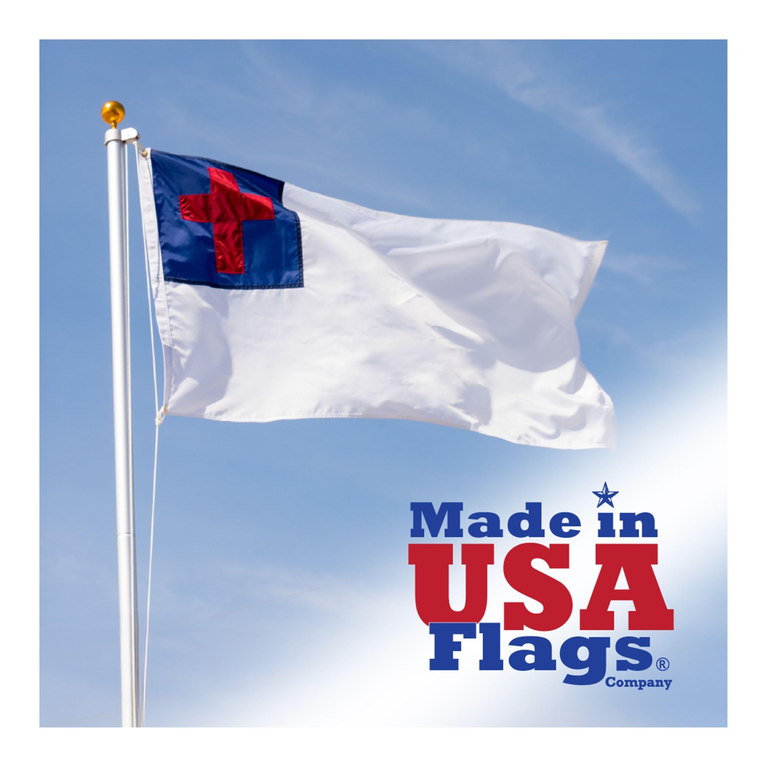 Front view of Made in USA Christian Flag 3x5 outdoor, showing vibrant colours