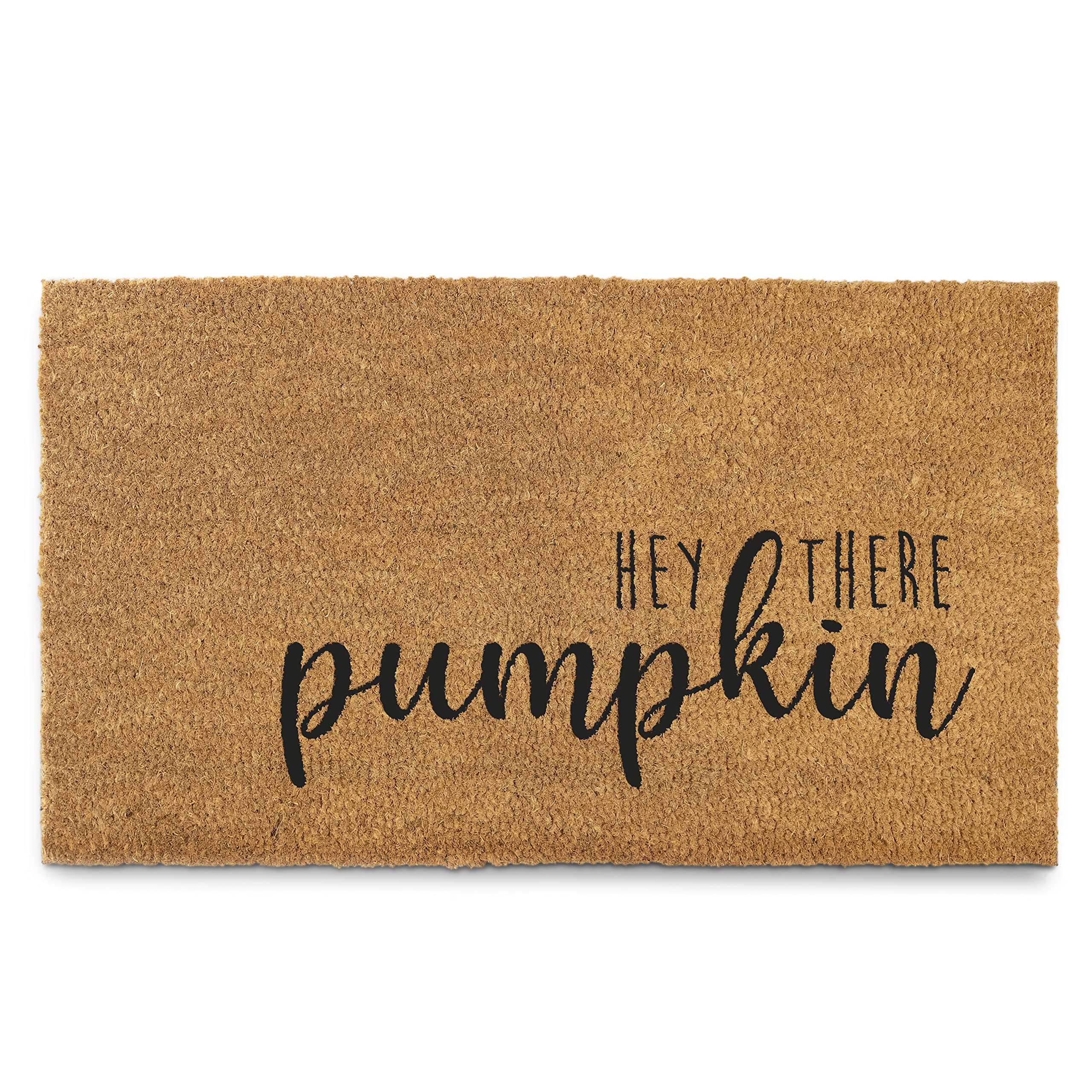 Front view of MAINEVENT Hey There Pumpkin Door Mat with coir material
