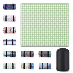 Front view of memKiya 60x80" large picnic blanket in light green check