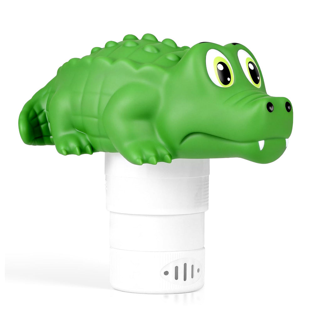 Front view of ODJSY Pool Chlorine Floater in crocodile design