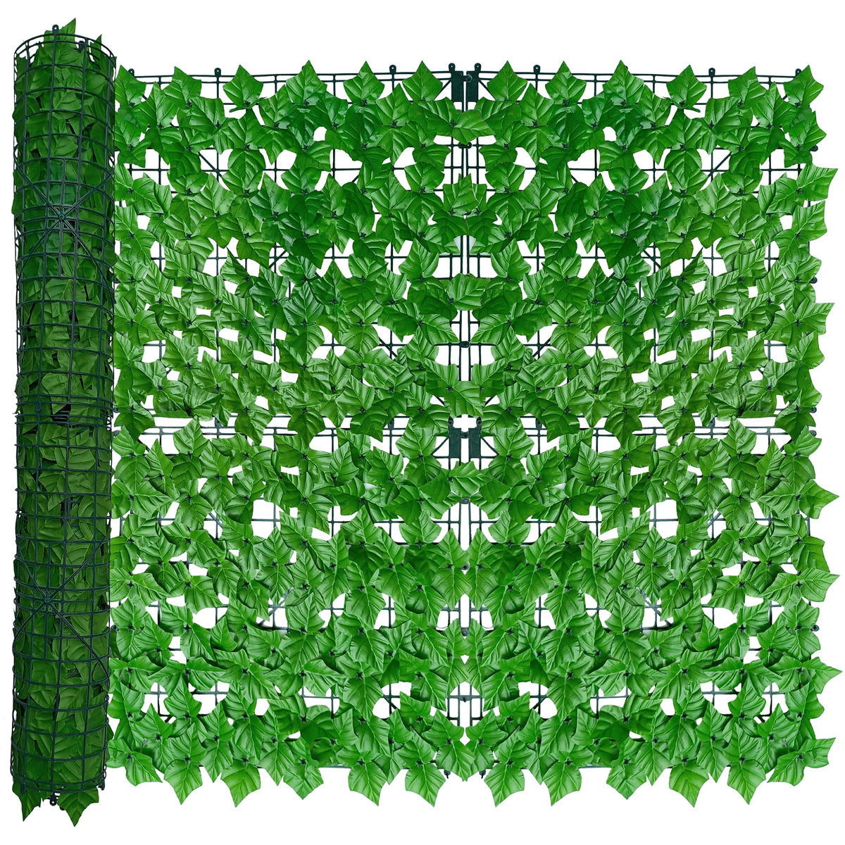 Front view of ODTORY artificial ivy privacy screen panel, light green