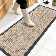 Front view of OLANLY 47x17 heavy-duty rubber doormat in Latte White