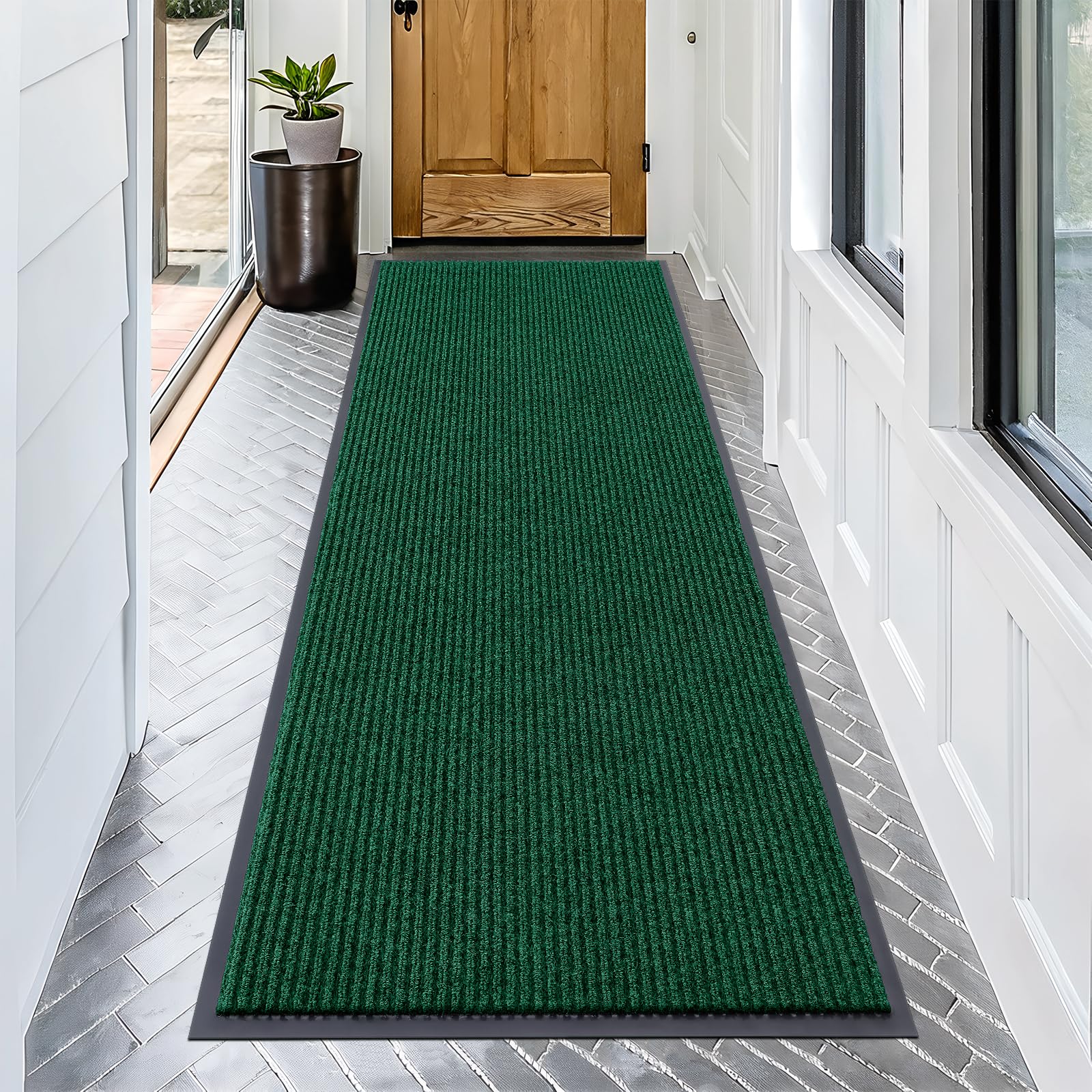 Front view of OLANLY Front Door Mat 71x30 in green