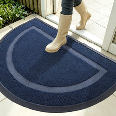 Front view of OLANLY Half Circle Door Mat 35x23 in blue