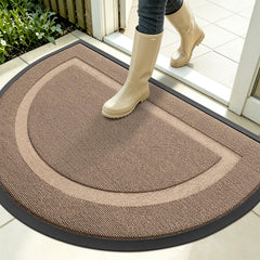 Front view of OLANLY Half Circle Doormat in Mocha, 35x23