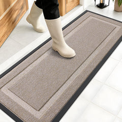Front view of OLANLY heavy-duty rubber doormat in camel colour