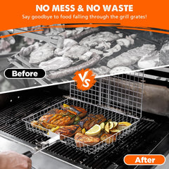 Front view of PitInnov stainless steel grill basket