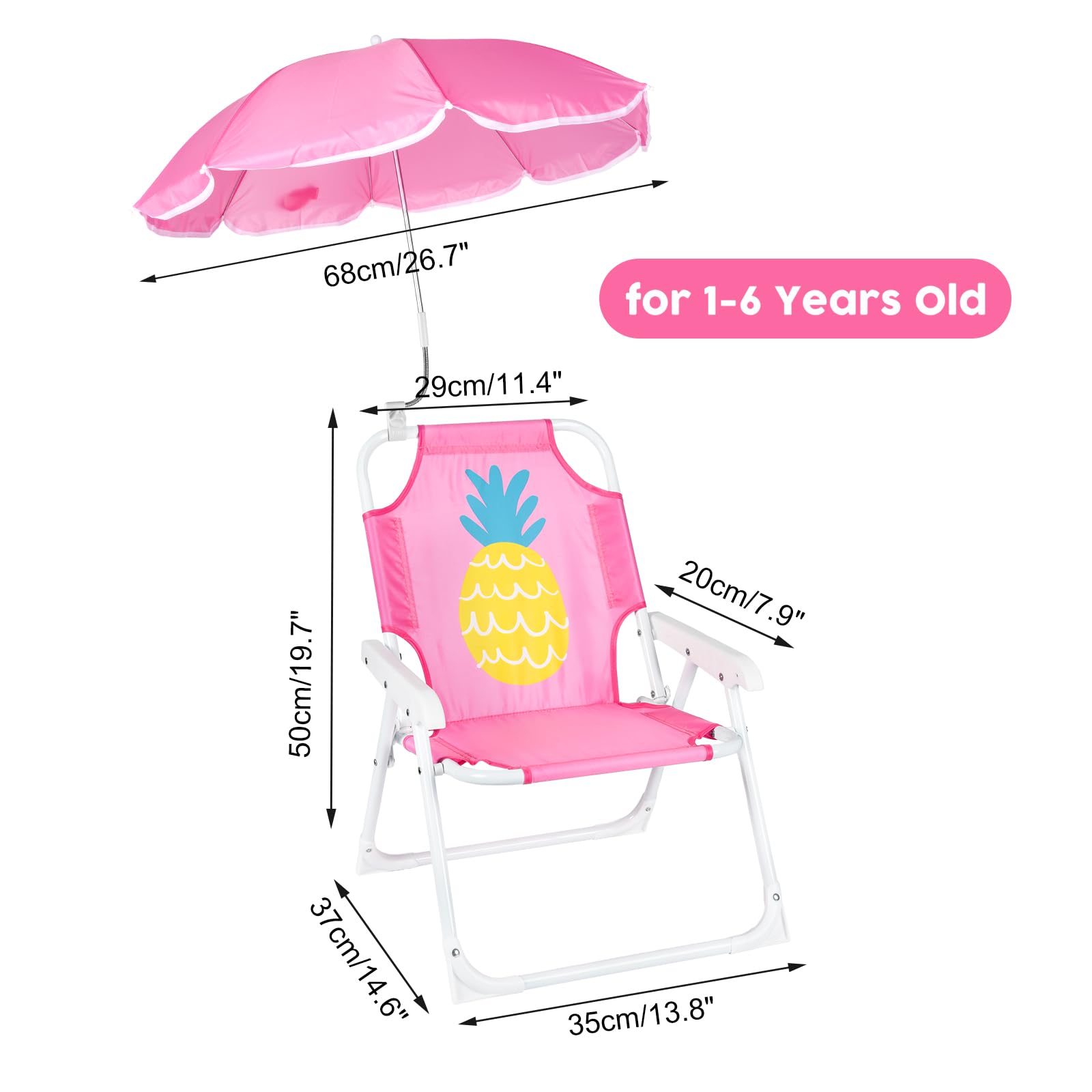 Front view of PLULON Kids Beach Chair with pineapple pattern