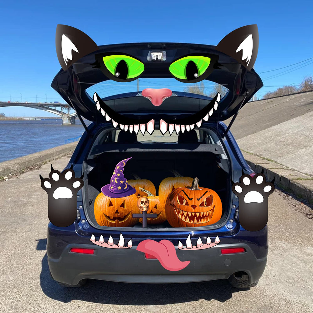 Front view of POILKMNI Halloween Black Cat Trunk or Decorations Kit