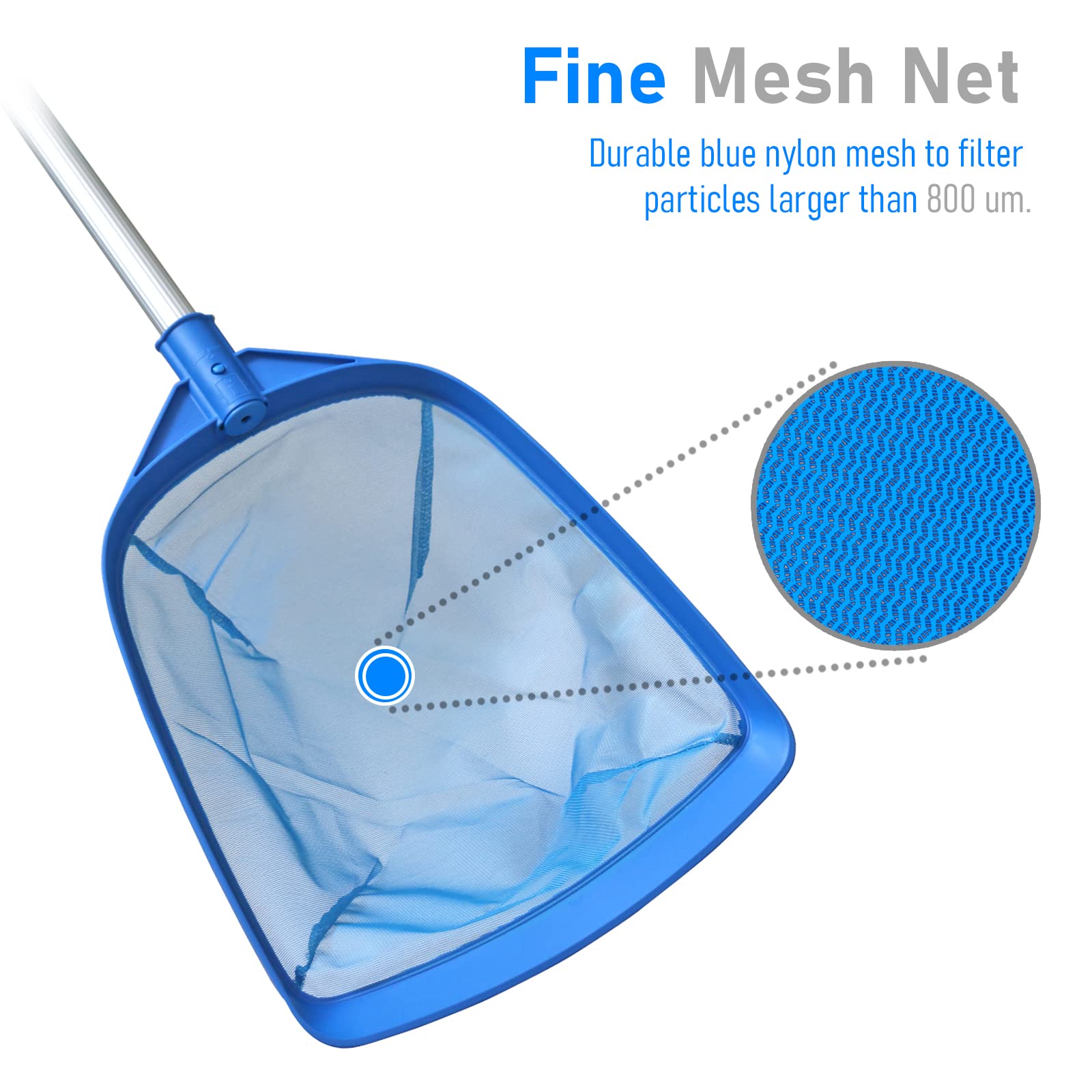 Front view of Poolvio Leaf Skimmer Net and pole