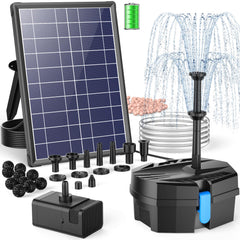 Front view of POPOSOAP 8W Solar Pond Filter with solar panel